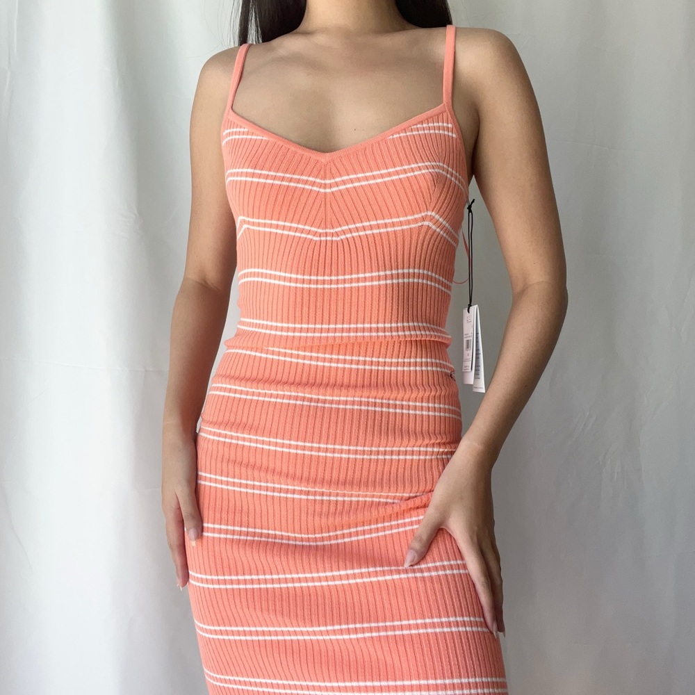 RVCA Orange Striped Rib Bodycon Midi dress - Picture 2 of 4